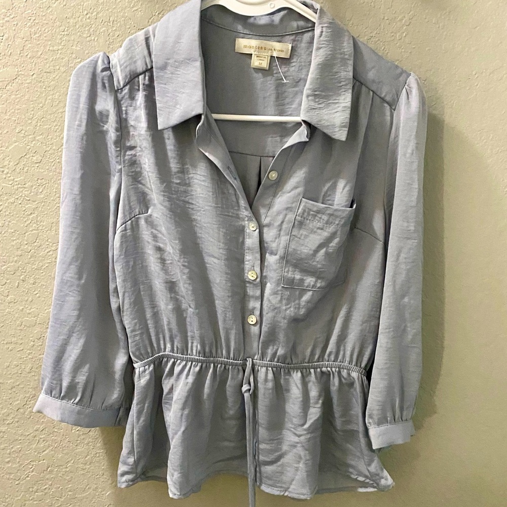 MONTEAU LOS ANGELES BLUE/GRAY DRAWSTRING WAIST TOP